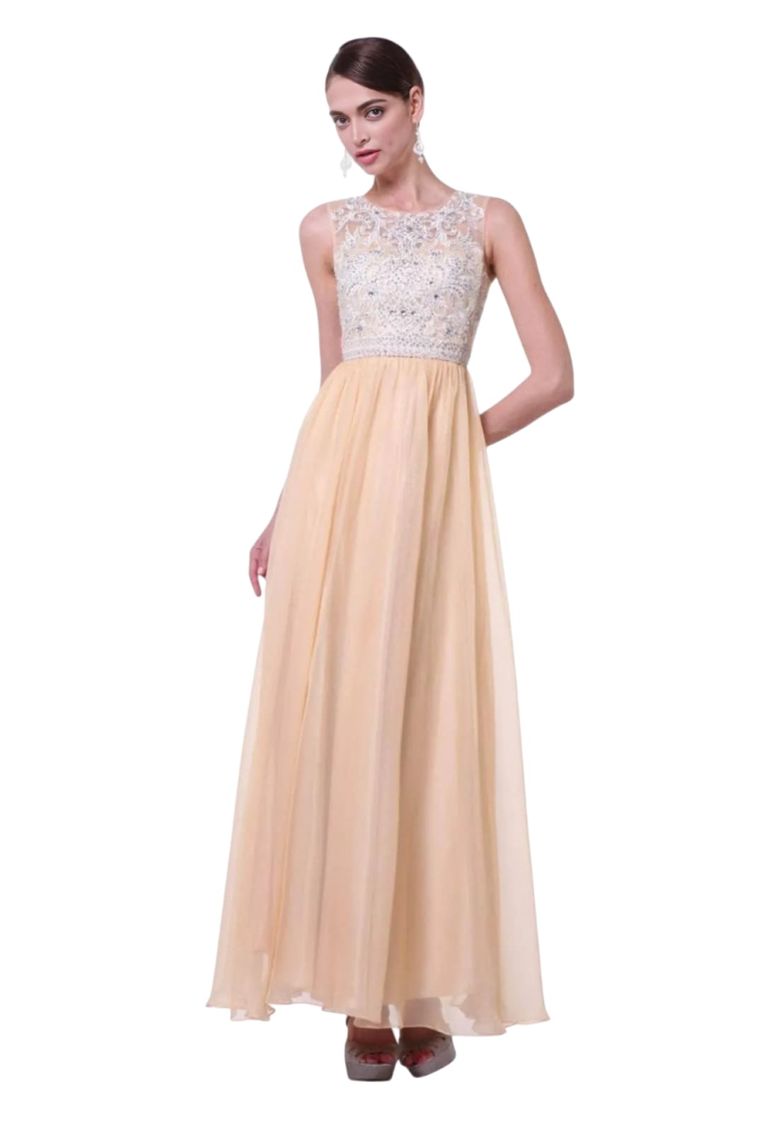 Embellished Jewel Neck A-Line Gown 2025 Elegant Evening Dress - Champagne / 2 - Prom