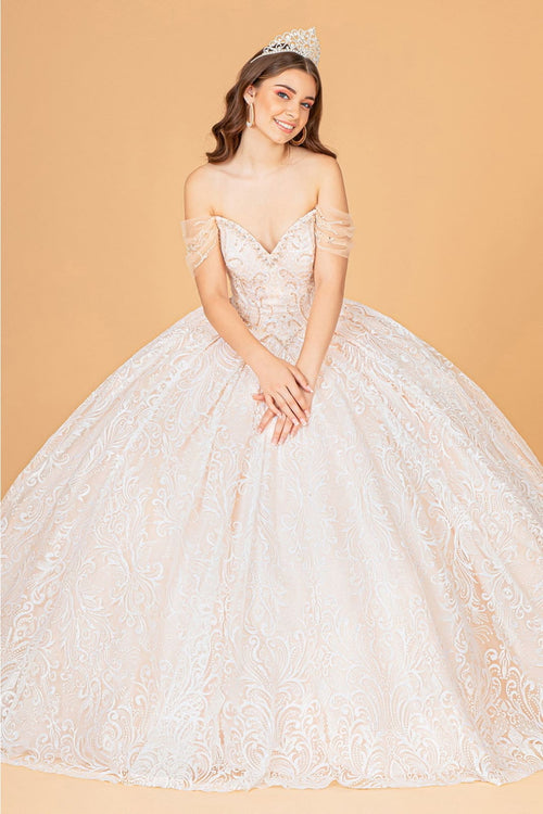Embellished Off Shoulder Ball Gown by Elizabeth K GL3073 - XS / Champagne - Quinceanera Dresses