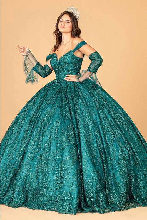 Embellished Off Shoulder Ball Gown by Elizabeth K GL3073 - XS / Green - Quinceanera Dresses