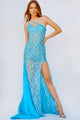 Embellished One Shoulder Slit Gown by Jovani 22602 - 00 / Turquoise - Long Formal Dresses