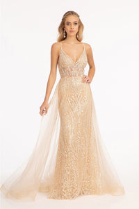 Embellished Overskirt Gown by Elizabeth K GL3043 - XS / Champagne - Long Formal Dresses