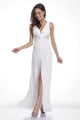 Embellished Plunging V-neck A-Line Dress 2025 Elegant Formal Gown - Off White / XS - Prom