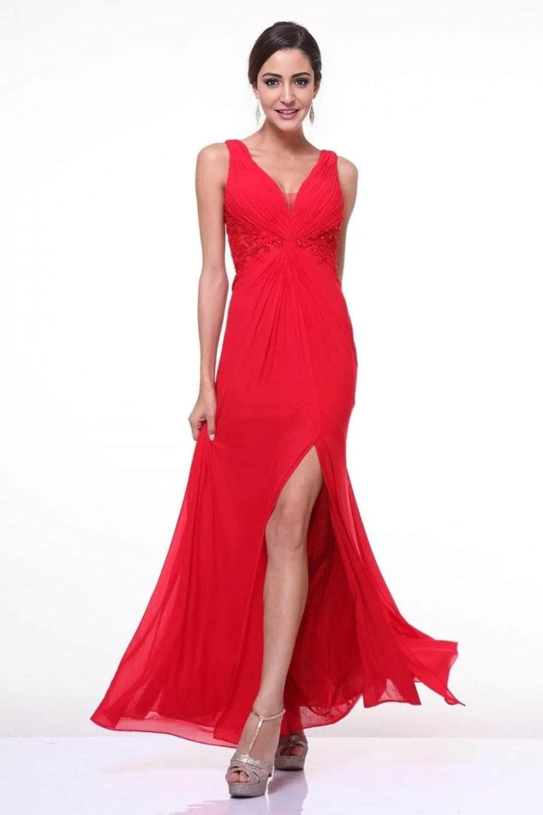Embellished Plunging V-neck A-Line Dress 2025 Elegant Formal Gown - Red / XS - Prom