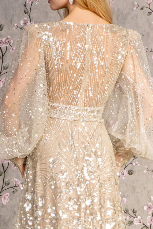 Embellished Puff Sleeve A-line Gown by GLS Gloria GL3497 - Long Formal Dresses