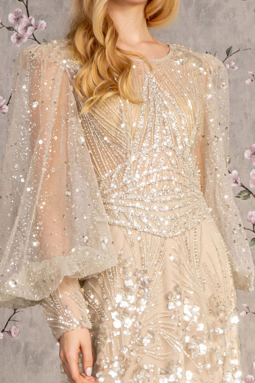 Embellished Puff Sleeve A-line Gown by GLS Gloria GL3497 - Long Formal Dresses