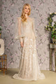 Embellished Puff Sleeve A-line Gown by GLS Gloria GL3497 - S / Taupe - Long Formal Dresses