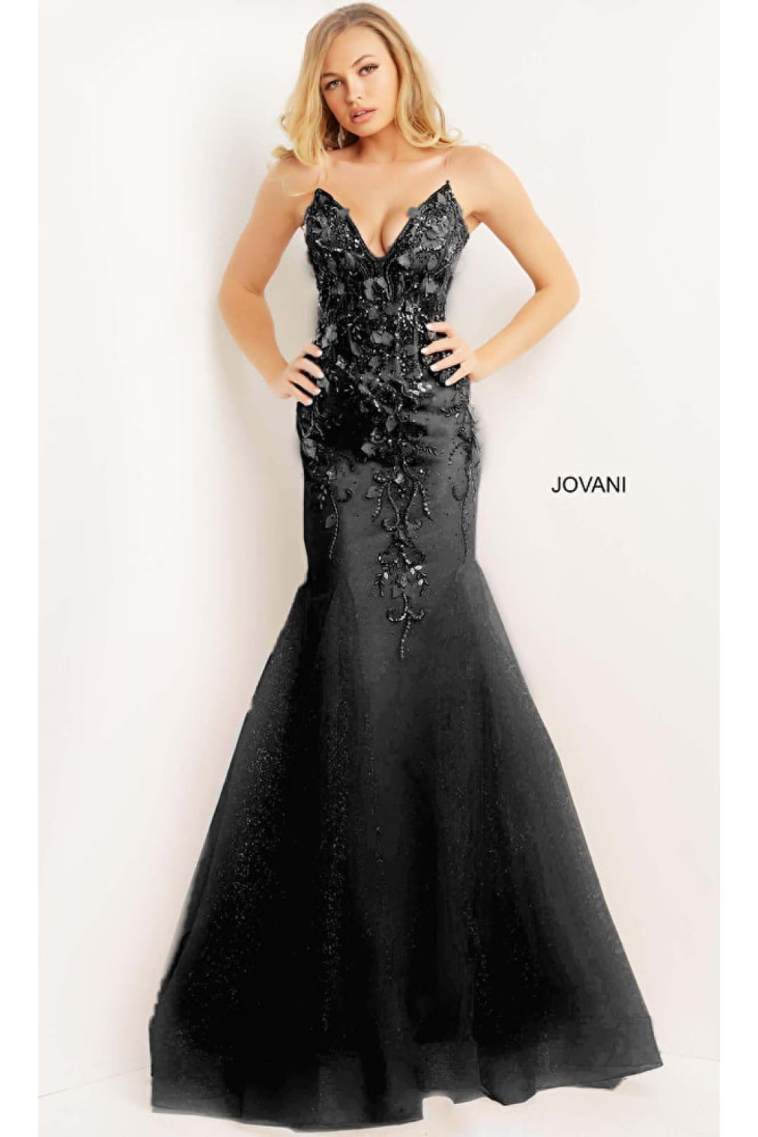 Embellished Sheer-Corset Blush Jovani Prom Dress - Black / 00 - Apparel & Accessories > Clothing > Dresses