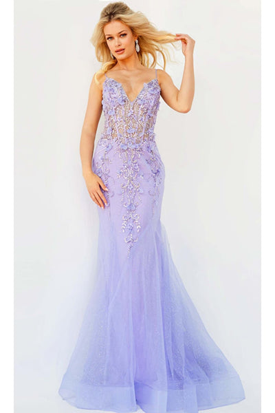 Embellished Sheer-Corset Blush Jovani Prom Dress - Periwinkle / 00 - Apparel & Accessories > Clothing > Dresses