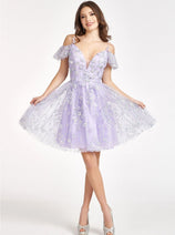 Embellished Short Cold Shoulder Dress by Elizabeth K GS1996