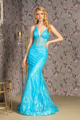 Embellished Sleeveless Mermaid Dress by GLS Gloria GL3201 - XS / Perry Blue - Long Formal Dresses
