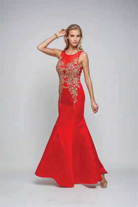 Juliet 623 Embellished Sleeveless Mermaid Gown with Fitted Silhouette and Scoop Neck Neckline