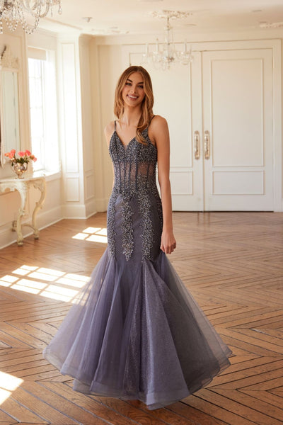 Embellished V-Neck Mermaid Dress by Juliet JT2883C - Long Formal Dresses