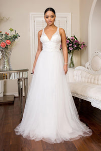 Embellished V-Neck Wedding Dress by Elizabeth K GL1901 - XS / Ivory - Wedding Dresses