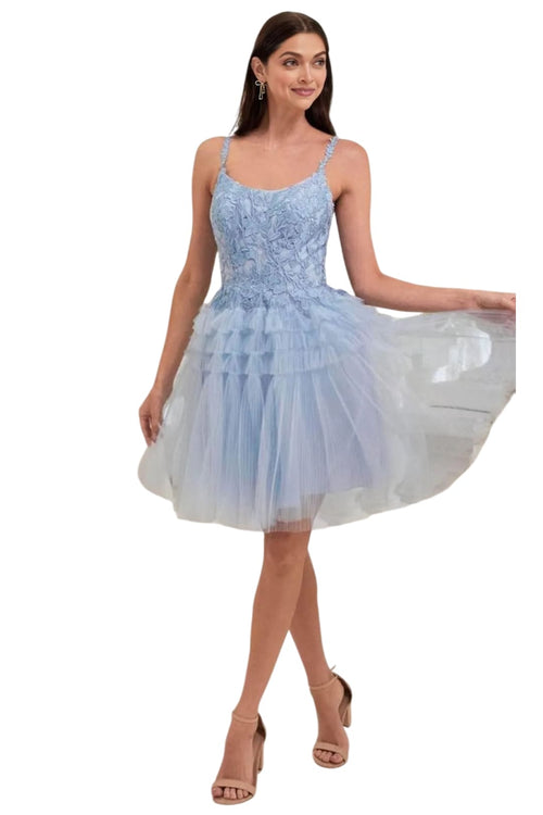 Embroidered A-Line Cocktail Dress 2025 Elegant Evening Gown - Blue / XXS - Prom