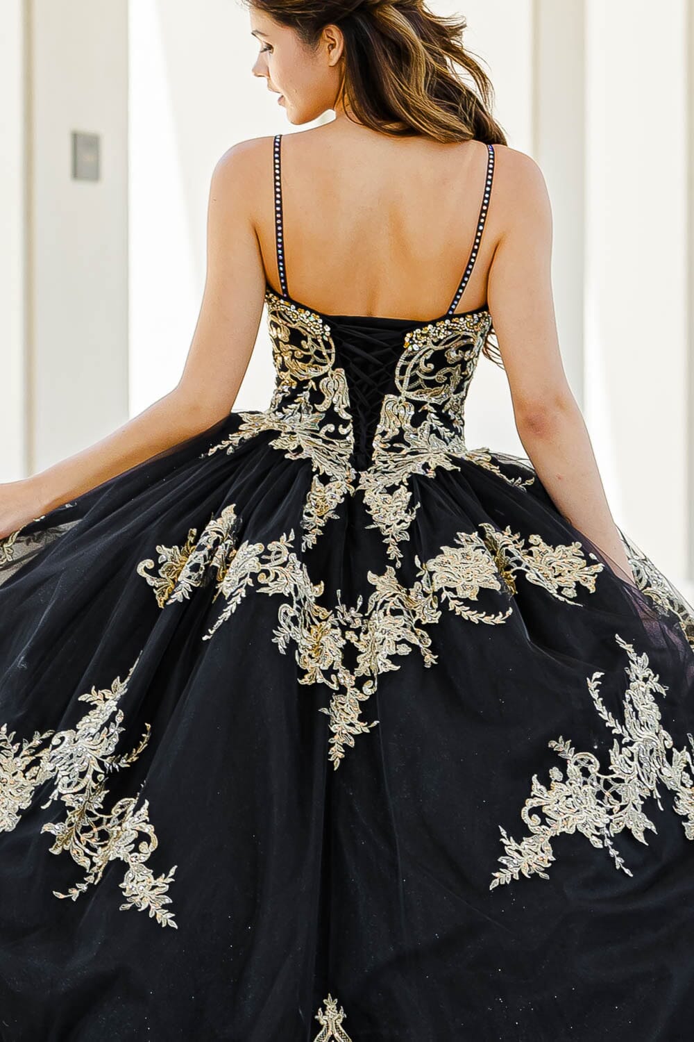Embroidered Applique Cape Ball Gown by Bella Princess PQ1016