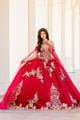 Embroidered Applique Cape Ball Gown by Bella Princess PQ1016