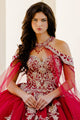 Embroidered Applique Cape Ball Gown by Bella Princess PQ1016