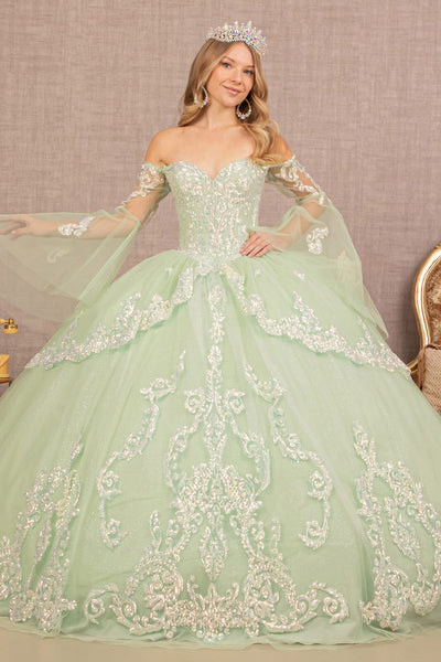 Off Shoulder Quinceañera Ball Gown with Glitter Tulle Sequin Embroidery Dress by Elizabeth K GL3109
