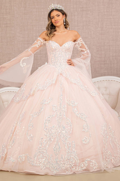 Off Shoulder Quinceañera Ball Gown with Glitter Tulle Sequin Embroidery Dress by Elizabeth K GL3109