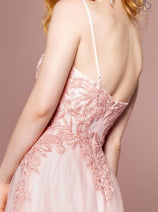 Embroidered Bodice Glitter A-line Gown by Elizabeth K GL2694