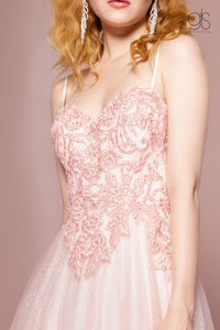 Embroidered Bodice Glitter A-line Gown by Elizabeth K GL2694 - Long Formal Dresses