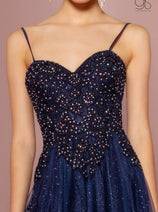 Embroidered Bodice Glitter A-line Gown by Elizabeth K GL2694