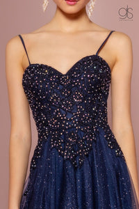 Embroidered Bodice Glitter A-line Gown by Elizabeth K GL2694 - Long Formal Dresses