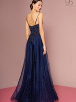 Embroidered Bodice Glitter A-line Gown by Elizabeth K GL2694