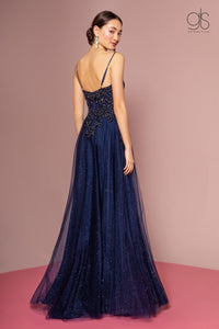 Embroidered Bodice Glitter A-line Gown by Elizabeth K GL2694 - Long Formal Dresses