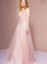 Embroidered Bodice Glitter A-line Gown by Elizabeth K GL2694