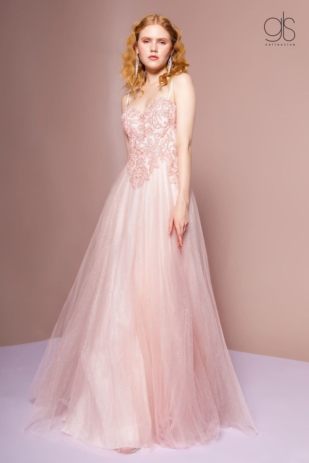 Embroidered Bodice Glitter A-line Gown by Elizabeth K GL2694-Long Formal Dresses-ABC Fashion