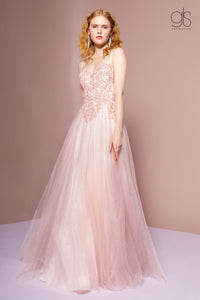Embroidered Bodice Glitter A-line Gown by Elizabeth K GL2694-Long Formal Dresses-ABC Fashion