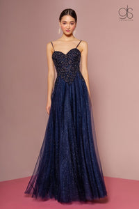 Embroidered Bodice Glitter A-line Gown by Elizabeth K GL2694-Long Formal Dresses-ABC Fashion