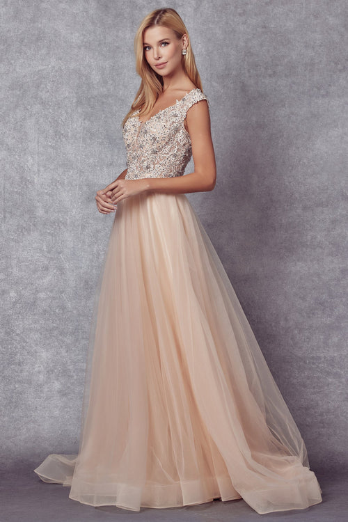 Juliet Champagne Long Formal Dresses
