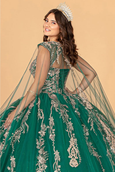 Embroidered Cape Ball Gown by Elizabeth K GL3076 - Quinceanera Dresses