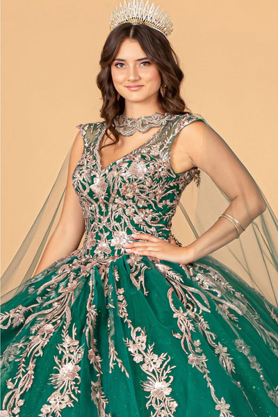Embroidered Cape Ball Gown by Elizabeth K GL3076 - Quinceanera Dresses