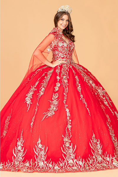 Embroidered Cape Ball Gown by Elizabeth K GL3076 - Quinceanera Dresses