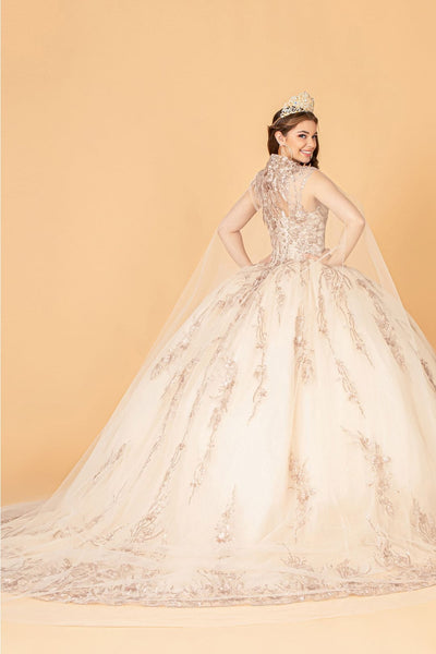 Embroidered Cape Ball Gown by Elizabeth K GL3076 - Quinceanera Dresses