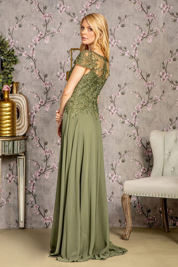Embroidered Chiffon Short Sleeve Gown by GLS Gloria GL3491 - Long Formal Dresses