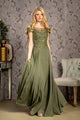 Embroidered Chiffon Short Sleeve Gown by GLS Gloria GL3491 - S / Olive - Long Formal Dresses
