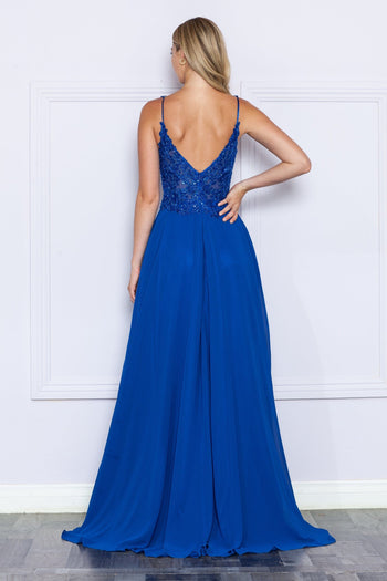 Poly USA 9366 Embroidered Chiffon Sleeveless Slit Gown