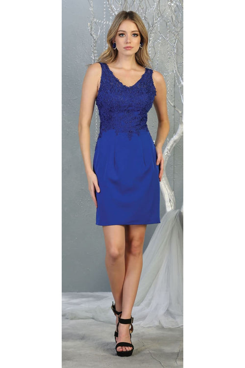 Embroidered Cocktail Classy Dress - ROYAL BLUE / 4