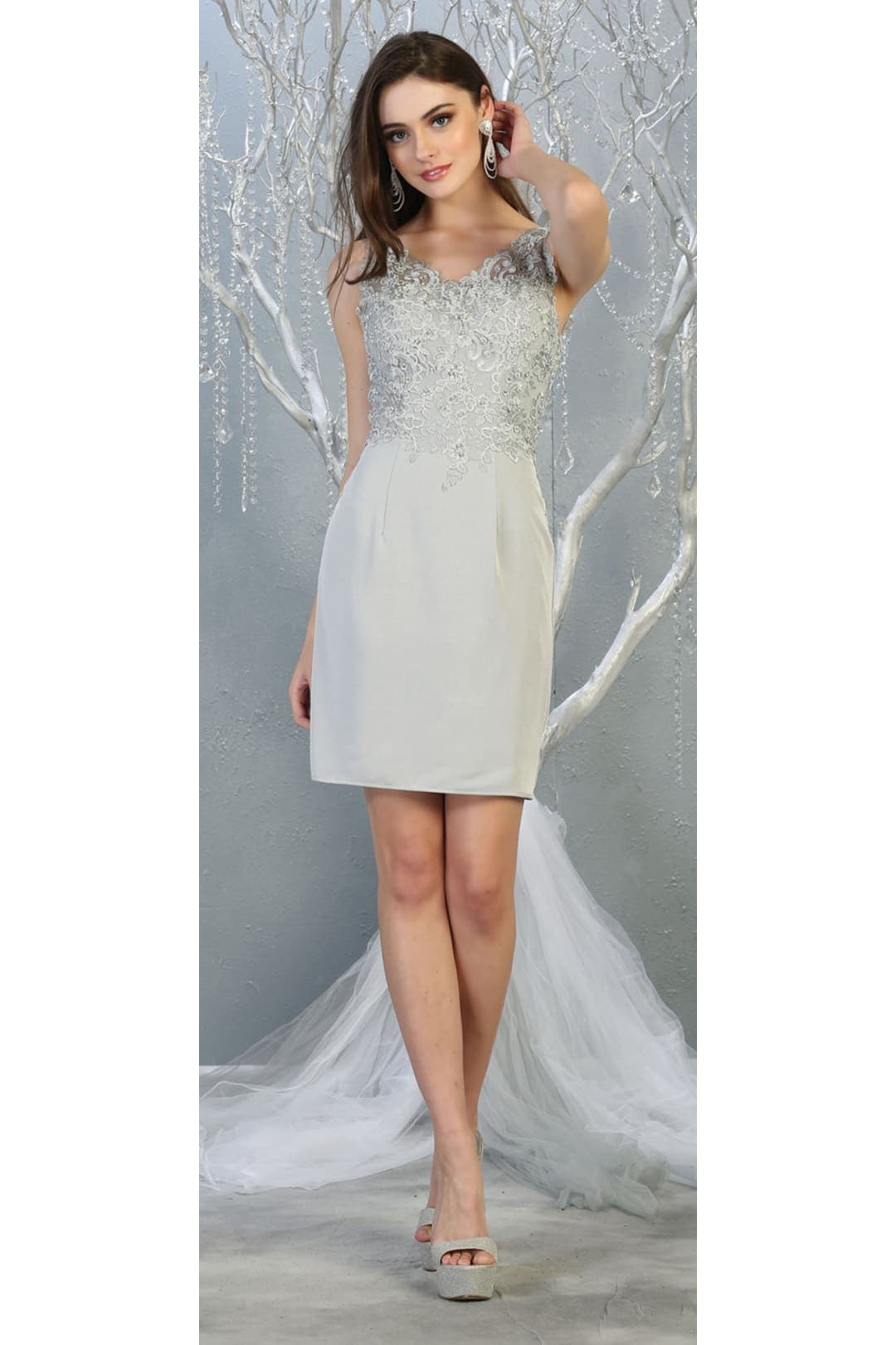 Embroidered Cocktail Classy Dress - SILVER / 4