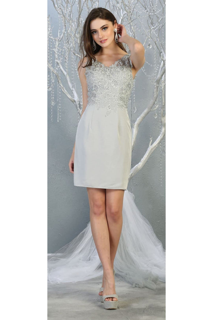 Embroidered Cocktail Classy Dress - SILVER / 4