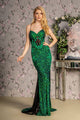 Embroidered Corset Sequin Mermaid Dress by GLS Gloria GL3217 - XS / Green/Black - Long Formal Dresses