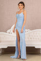 Embroidered Fitted Sequin Slit Gown by Elizabeth K GL3142 - XS / Bahama Blue - Long Formal Dresses