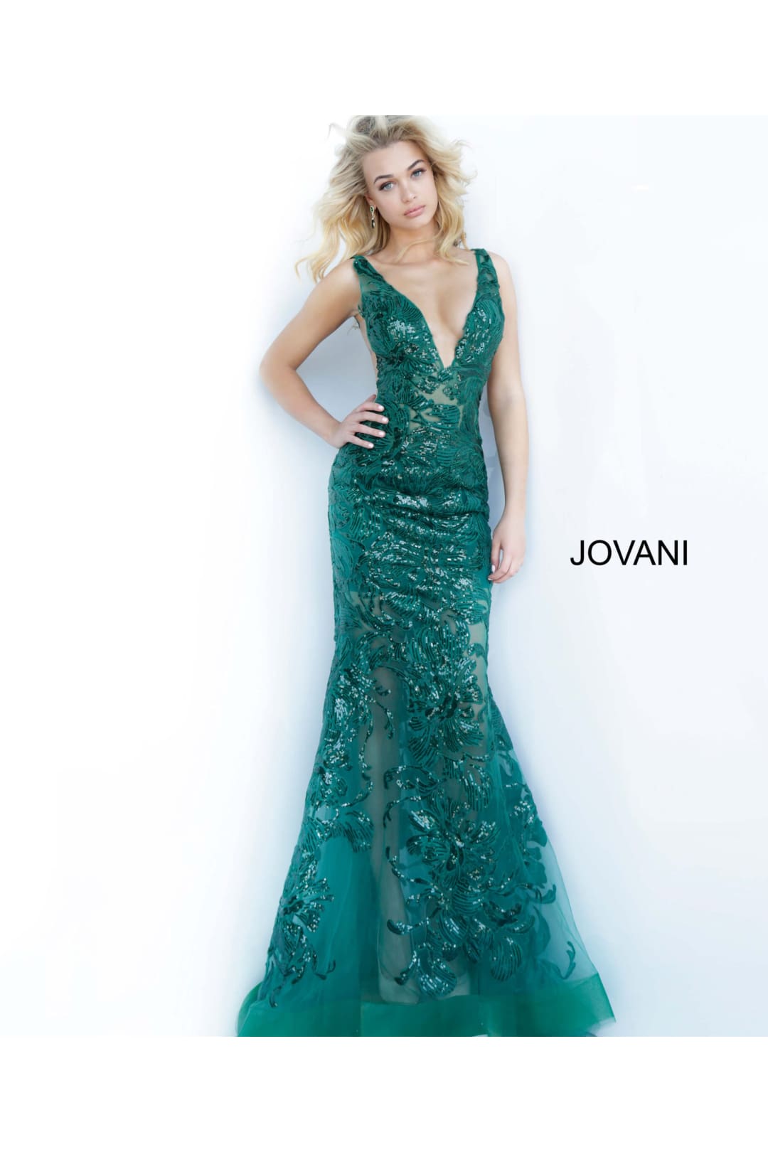 Embroidered Fitted Sleeveless Gown by Jovani 60283 - 00 / Forest - Long Formal Dresses