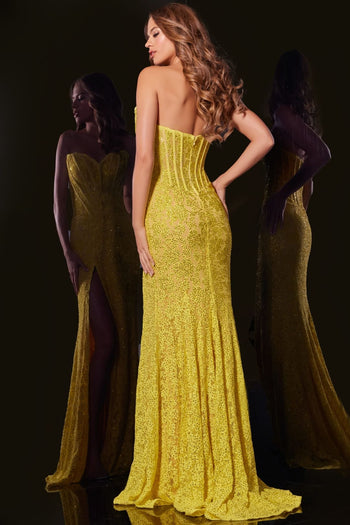 Embroidered Fitted Strapless Slit Gown by Jovani 43093 - Long Formal Dresses