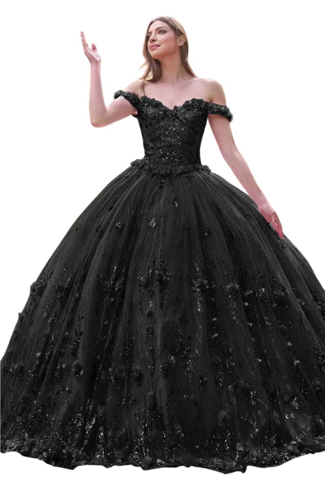 Embroidered Floral Ball Gown 2025 Sweetheart Corset Long Dress - BLACK / XS - Dress