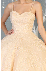 Embroidered Foliage Quinceanera Ball Gown